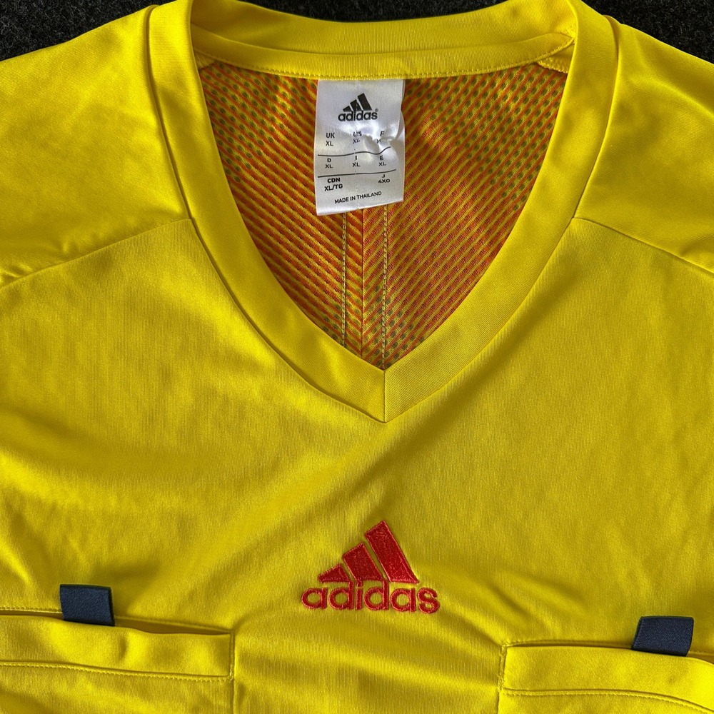 Adidas Mens Yellow Climacool Long Sleeve Soccer Referee Jersey XL Dual Pockets - Picture 3 of 6